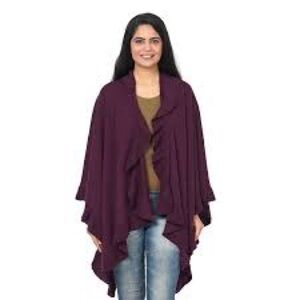 PIA ROSSINI OS CASHMERE FEEL RUFFLE HEM PONCHO CARDIGAN SWEATER WRAP~DRAPE SHAWL